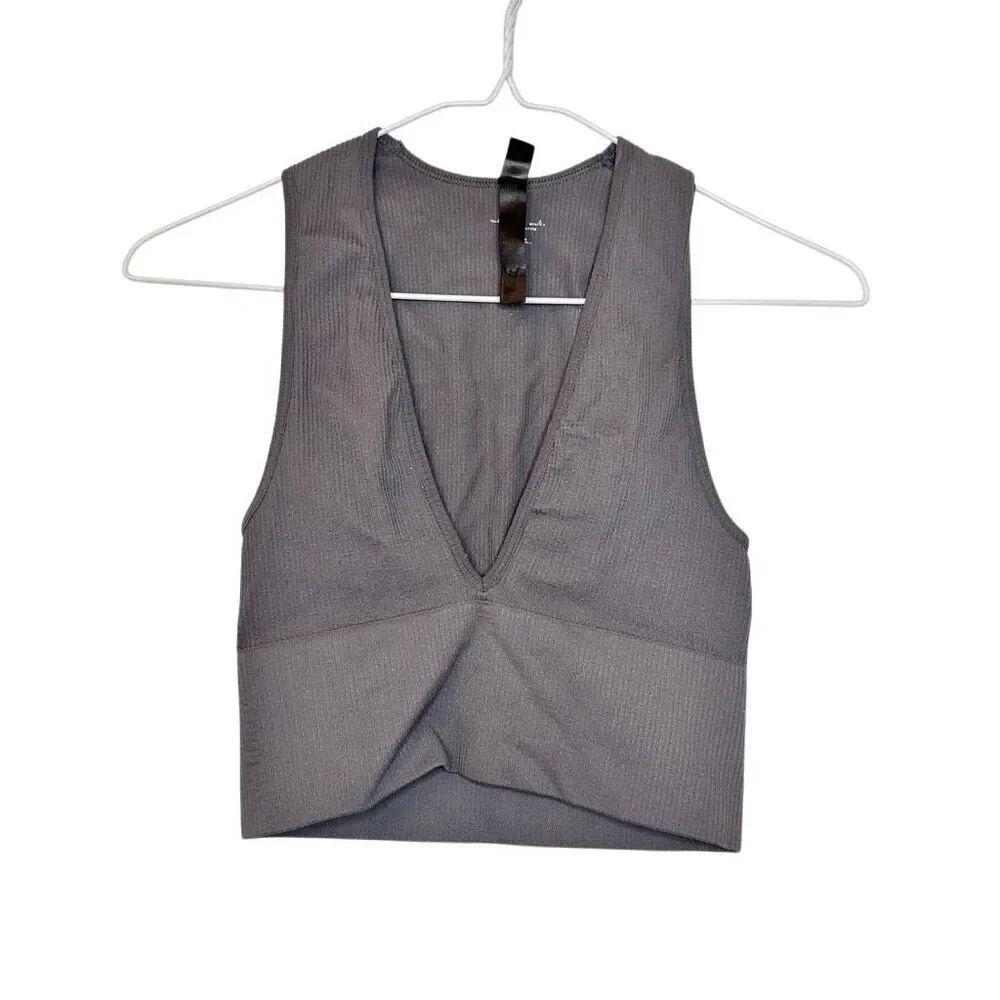 Urban Outfitters Out From Under Hailey Seamless Plunge Gray Crop Tank Top Small